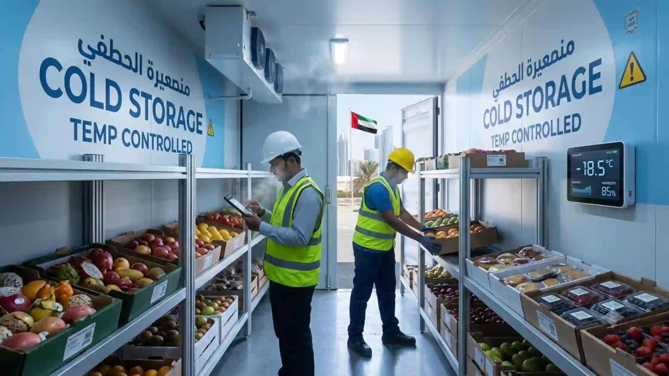Portable container cold room used for flexible cold storage solutions in the UAE for food, pharmaceuticals, and other temperature-sensitive products.