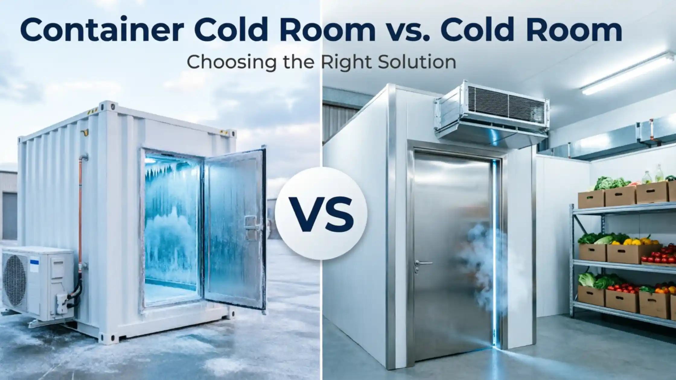 container cold room vs traditional cold room comparison UAE , portable container cold room exterior Dubai , insulated panel cold room construction UAE.