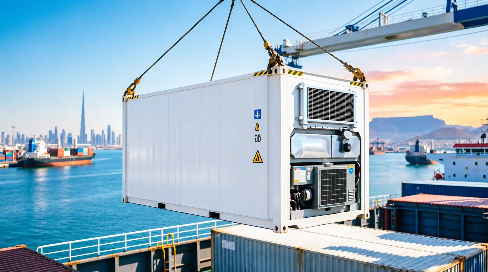 40ft container cold room being loaded for export from UAE to South Africa
